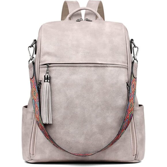 Women's Dark Gray Retro Style Backpack Designer 15.6 inch PU Leather Laptop Bag - Picture 8 of 10